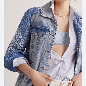 Avec Les Filles denim jean & floral patchwork classic trucker jacket Size Small